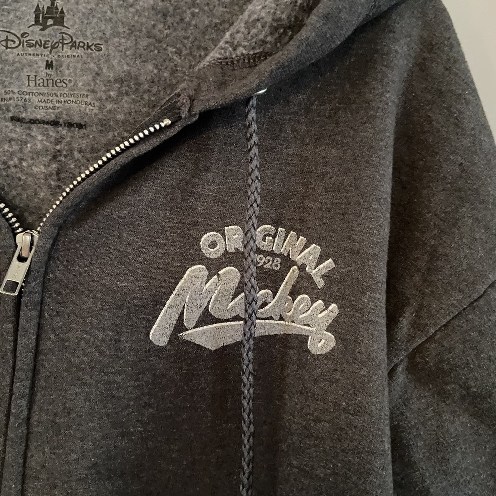 Disney Parks Disneyland Mickey Mouse Dark Gray Zip Hoodie Sweatshirt Medium - Picture 3 of 5